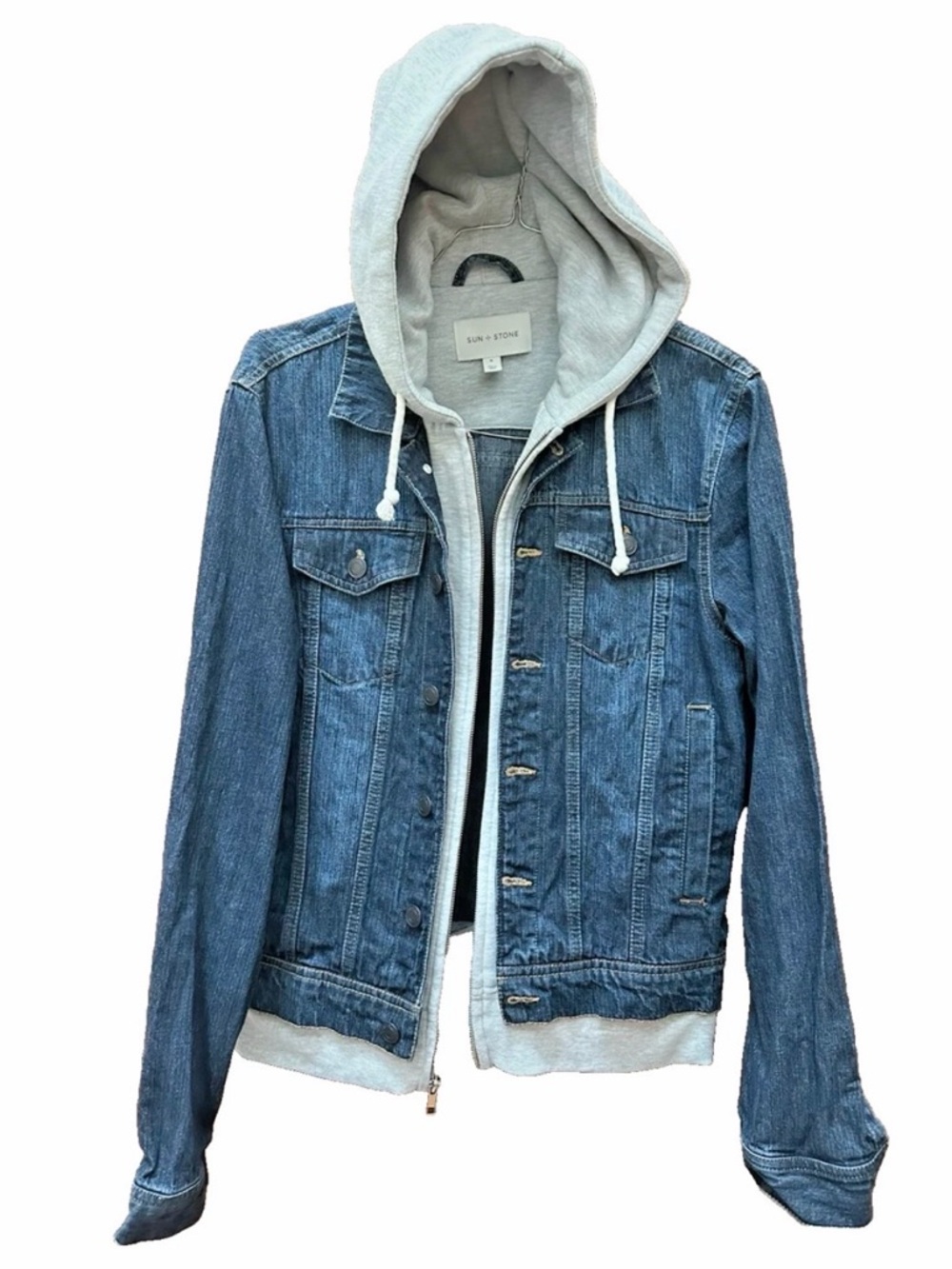 Sun + Stone Men's Denim Jacket XXL with‎ Grey Hooded Liner